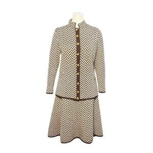 St. John Knits Bullock's Willshire Sweater Skirt Brown Chevron Old Money Vintage